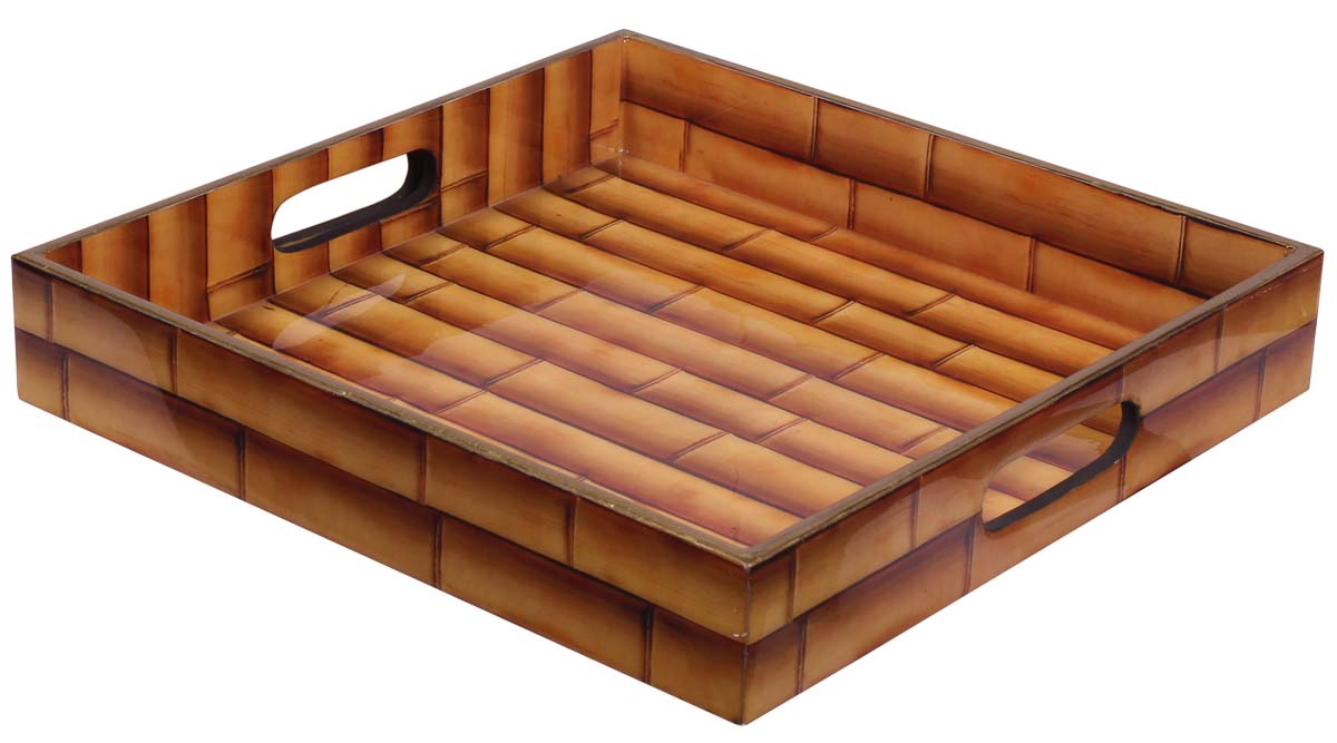 Buy in Bulk Wholesale Serving Tray in MDF - Brown - 12” Hand-Crafted Decorative Tray with Bamboo-Cane Pattern - Classic Serve-Ware/Decor from India